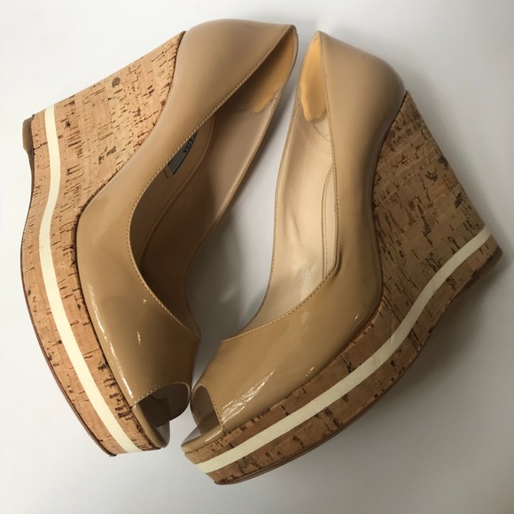 Prada Milano Nude Peep Toe Wedges Size 38/8 - Picture 3 of 8